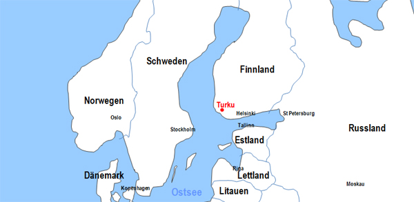 Karte Fhren von Stockholm nach Turku