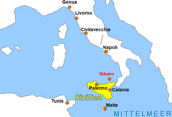 Karte Fhren von Neapel nach Vulcano