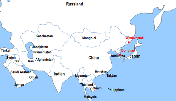 Karte Fhren von Wladiwostok nach Donghae